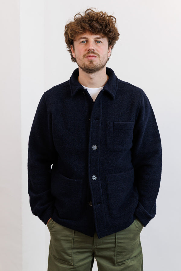Universal Works Navy Wool Fleece Field Jacket