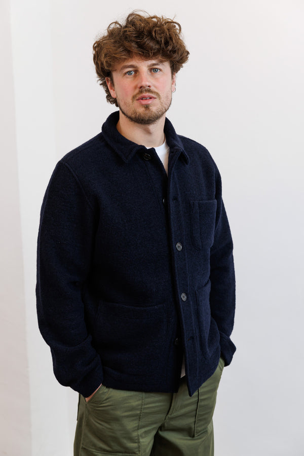 Universal Works Navy Wool Fleece Field Jacket