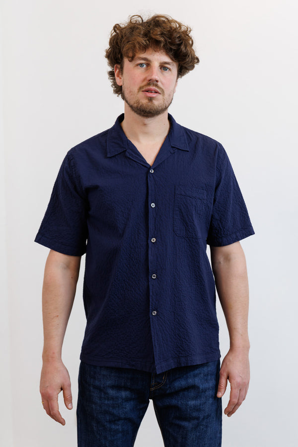 Universal Works Road Shirt Arten Seersucker Navy