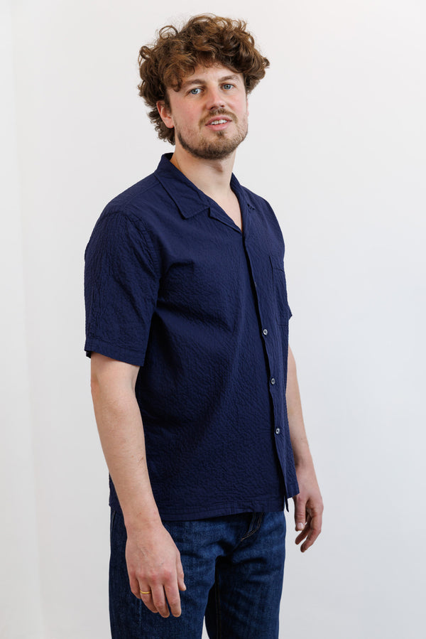 Universal Works Road Shirt Arten Seersucker Navy