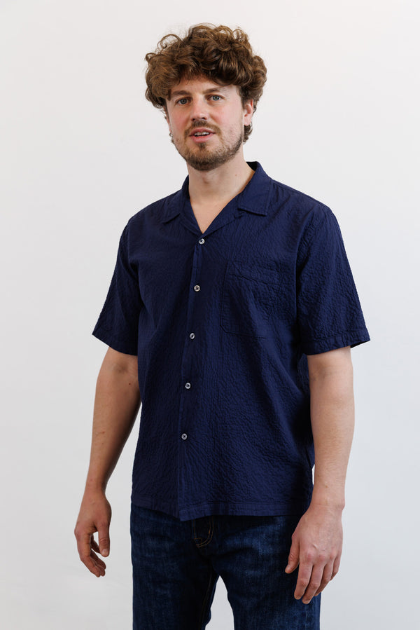 Universal Works Road Shirt Arten Seersucker Navy