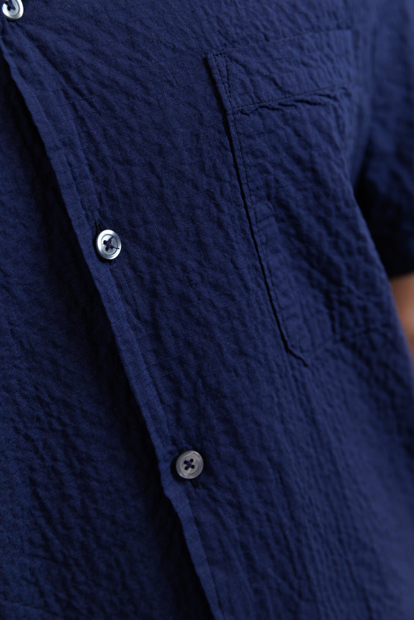 Universal Works Road Shirt Arten Seersucker Navy