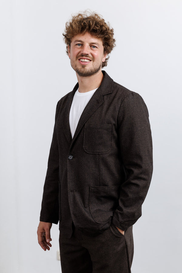 Universal Works Brown Recycled Italian Tweed Two Button Jacket