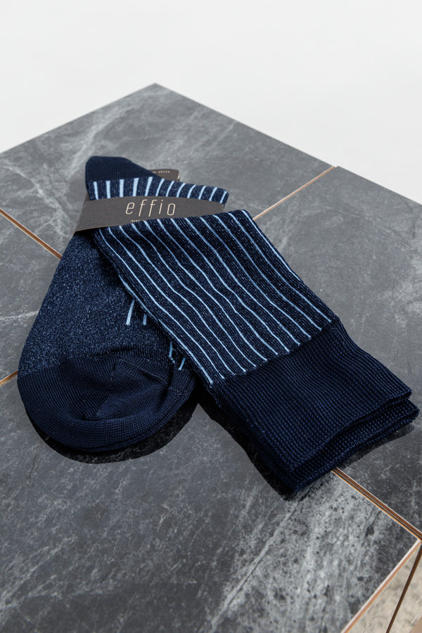effio Shadow Ribbed Cotton Socks Blue