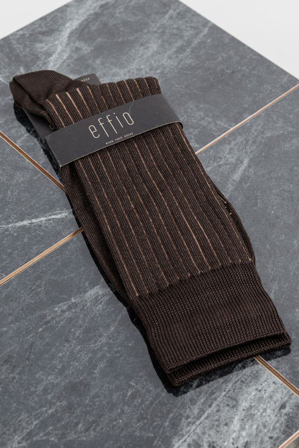 effio Shadow Ribbed Cotton Socks Brown
